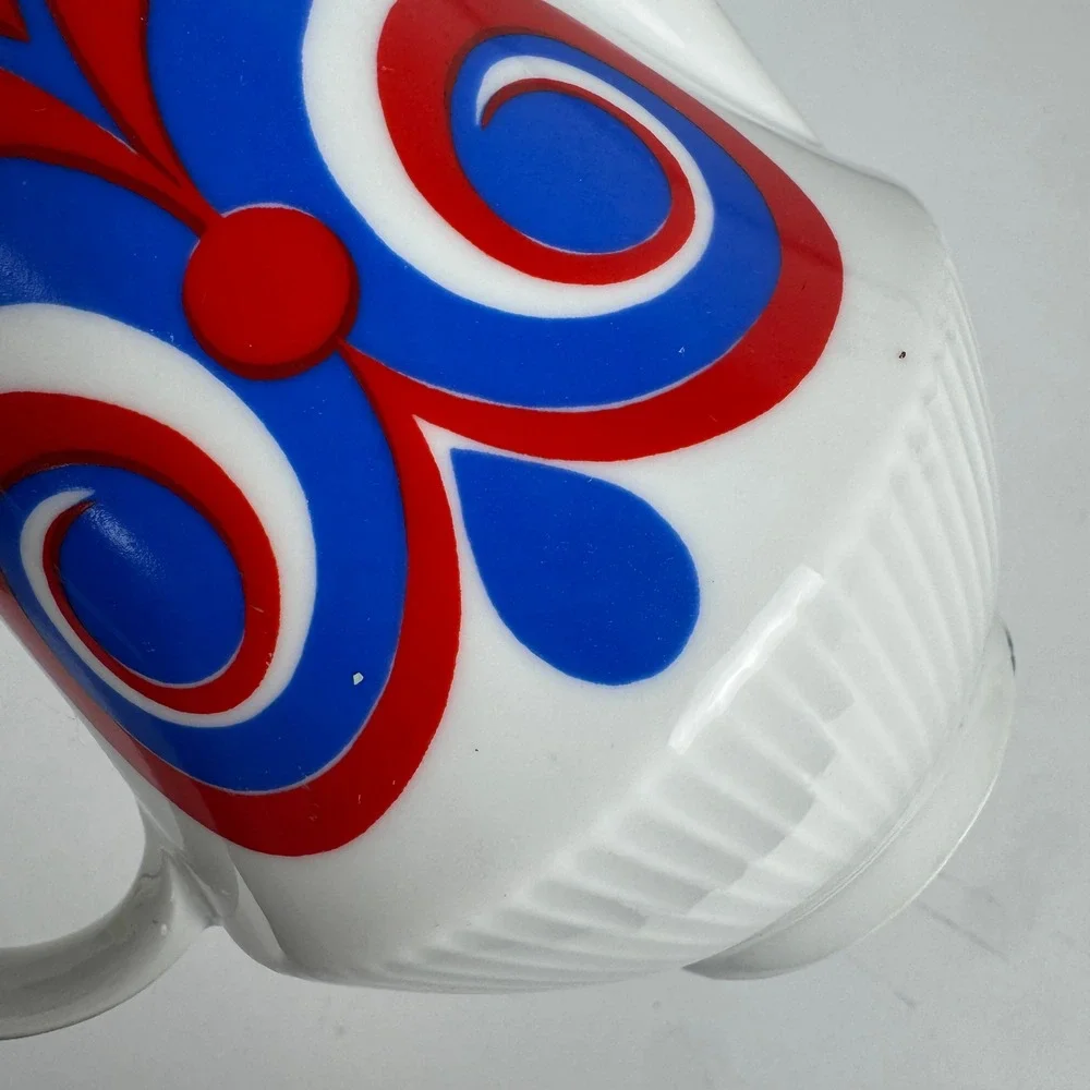 Vintage Colditz Porcelain Coffee Pot GDR East Germany Red Blue MCM‎ Ceramic Lid